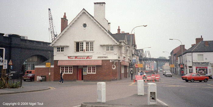 Van Damme Bar with Northgate Street bridge under demolition, GCR, Leicester
