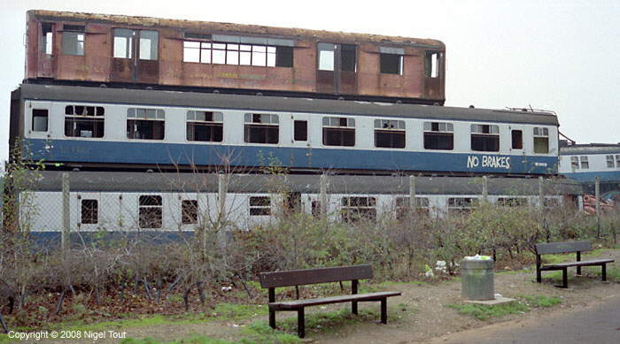 Stack of coaches for scap in Berry's scrapyard, Leicester GCR