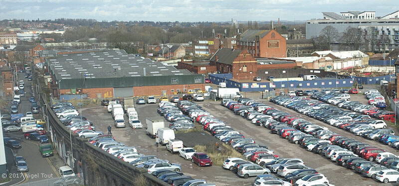 Looking down onto site of Leicester Central station, zoomed